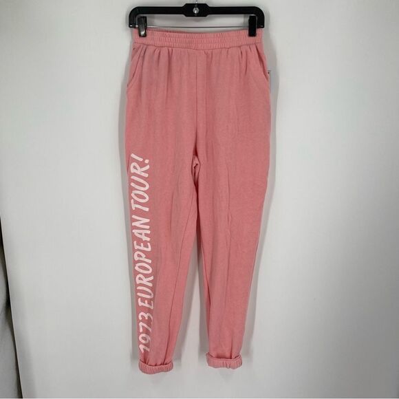 The Rolling Stones ‘1973 European Tour’ Printed Jogger Pants size Jrs. M Pink - Picture 1 of 4